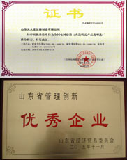 庆阳变压器厂家优秀管理企业证书